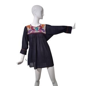 Hand Made Boho Embroidered Whimsy Women's size XL Gauze Cottagecore Tassel Top